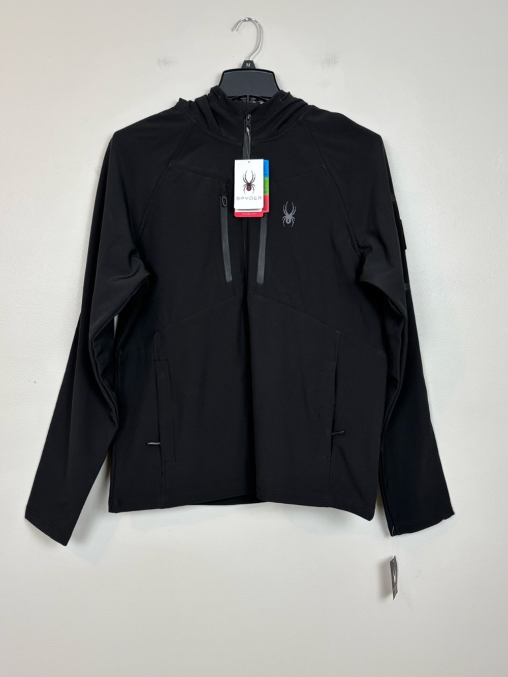 Spyder Mens Gridweb Softshell Full Zip Hooded Jacket Water Wind Resist Med Black